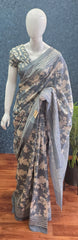 Crush Dusty Blue Tussar Saree