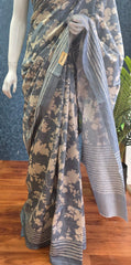 Crush Dusty Blue Tussar Saree