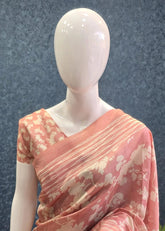 Tussar Crush Floral Peach Cream