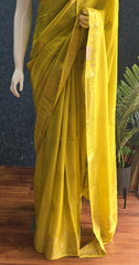 Soft Yellow Blue Semi Silk Saree