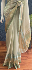 Brocade Blouse Pista Green Chanderi Saree