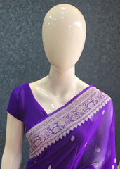 Pure Banarasi Khaddi Chiffon - Purple