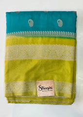 Rama Green Mustard Gorgette Saree