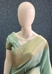 Big Border Aqua Blue Mushru Silk Saree