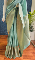 Big Border Aqua Blue Mushru Silk Saree
