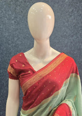 Crush Ocean Green Rose Pink Tussar Crepe Saree