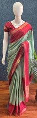 Crush Ocean Green Rose Pink Tussar Crepe Saree