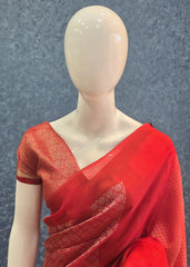 Brocade Blouse Brick Red Kosa Silk Saree