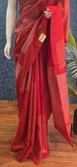 Brocade Blouse Brick Red Kosa Silk Saree