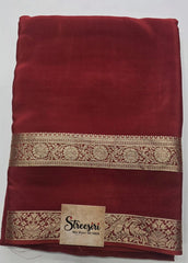Crepe Brick Red Viscose Saree