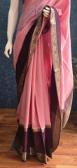 Checks Baby Pink Purple Tussar Silk Saree