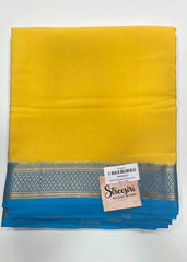 Pure Mysore Yellow Blue Crepe Silk Saree