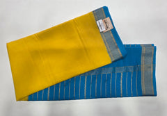 Pure Mysore Yellow Blue Crepe Silk Saree