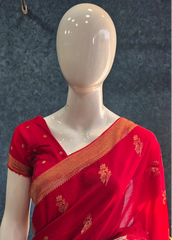 Crushed Rani Pink Tussar Silk Saree