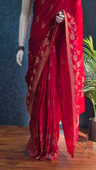 Crushed Rani Pink Tussar Silk Saree