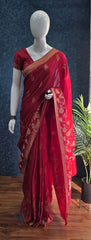 Crushed Rani Pink Tussar Silk Saree