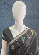 Tussar Silk Flower Black