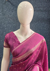 Butta Magenta Pink Tussar Silk Saree