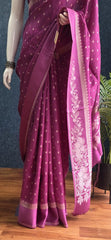 Butta Magenta Pink Tussar Silk Saree