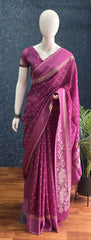 Butta Magenta Pink Tussar Silk Saree