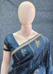 Butta Teal Blue Tussar Saree