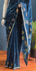 Butta Teal Blue Tussar Saree