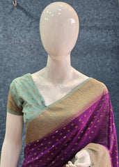 Contrast Purple Aqua Blue Semi Silk Saree