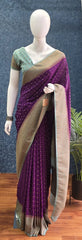 Contrast Purple Aqua Blue Semi Silk Saree