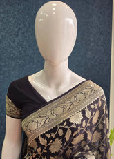 Pure banarasi khaddi gorgette- black