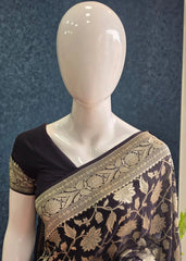 Pure banarasi khaddi gorgette- black