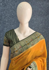 Contrast Mustard Green Paithani Saree