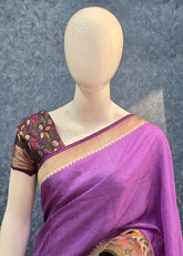 Moonga Paithani Dark Lavender Flower