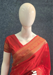Pani Self Red Semi Silk Saree