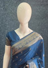 Pani Teal Blue Semi Silk Saree