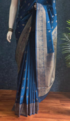 Pani Teal Blue Semi Silk Saree