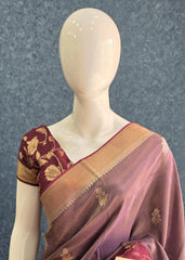 Floral Lavender Purple Tissue saree