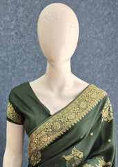 Self Bottle Green Matka Silk Saree