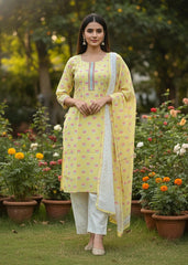 Salwar Suit 3 Piece Flower Light Yellow