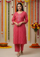 Kurti Set 2Piece Bandhani Red White