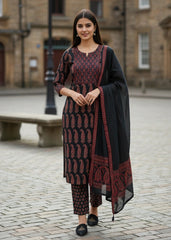Salwar Suit 3 Piece Ajrak Print Black Maroon