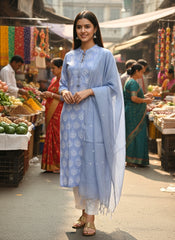 Salwar Suit 3Piece Powder Blue White Print