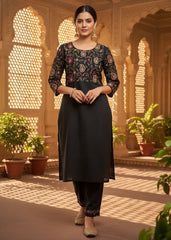 Kurti Set 2Pc Kashmiri Black Cotton Set