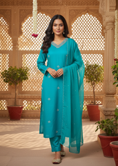 Party Wear 3Piece Salwar Suit in Rama Green