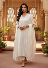 Party Wear 3Piece Banarasi Salwar Set Half White