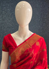 Floral Red Kosa Silk Saree