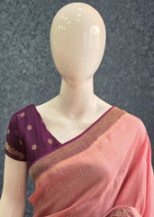 Crush Baby Pink Purple Tussar Crepe Saree