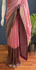 Crush Baby Pink Purple Tussar Crepe Saree