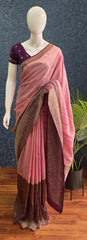 Crush Baby Pink Purple Tussar Crepe Saree