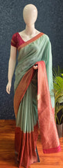 Crush Aqua Blue Rose Pink Tussar Crepe Saree