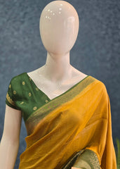 Crush Mustard Yellow Tussar Crepe Saree